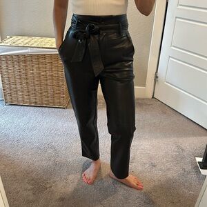Aritzia Wilfred High Waisted Tie Front Belted Faux Leather Pants, size 4